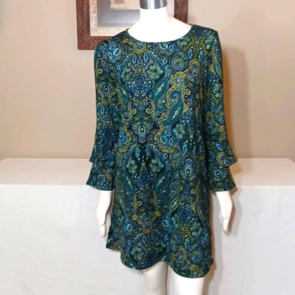 Sz M Paisley Knit Shift Dress by Tacera